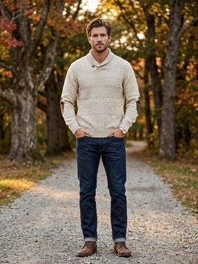 Chaps Men's Cream Flecked Knit Shawl-Collar Sweater
